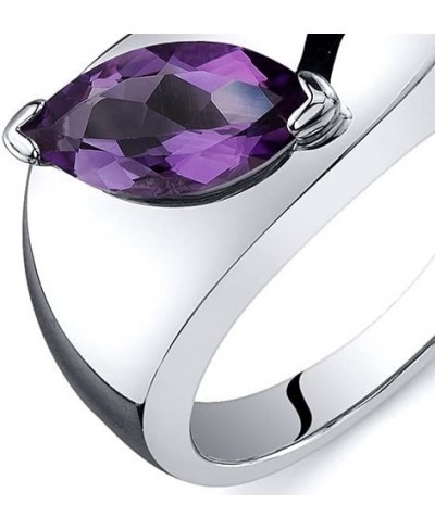 Amethyst Museum Solitaire Ring for Women 925 Sterling Silver Genuine Gemstone Birthstone 1 Carat Marquise Shape 10x5mm Sizes ...