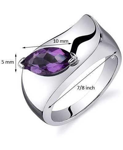 Amethyst Museum Solitaire Ring for Women 925 Sterling Silver Genuine Gemstone Birthstone 1 Carat Marquise Shape 10x5mm Sizes ...