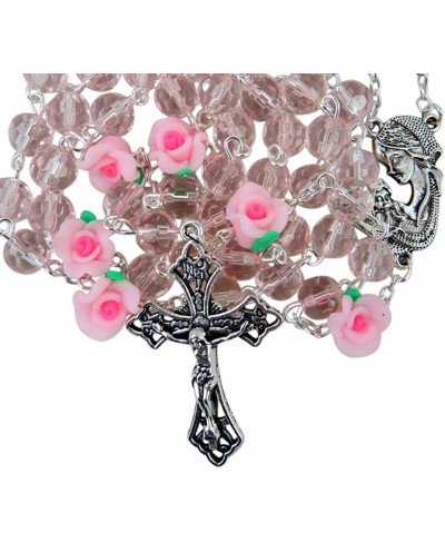 Pink Acrylic Rose Prayer Bead Rosary with Madonna and Child Centerpiece 21 Inch $13.32 Strands
