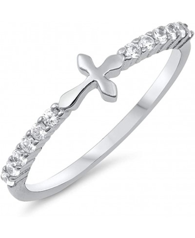 Clear CZ Sideways Cross Christian Purity Ring Sterling Silver Band Sizes 4-10 $18.10 Bands