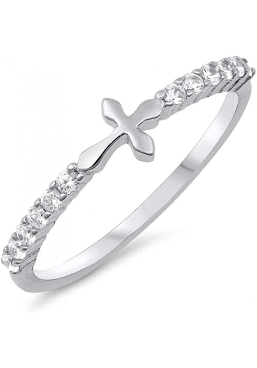 Clear CZ Sideways Cross Christian Purity Ring Sterling Silver Band Sizes 4-10 $18.10 Bands