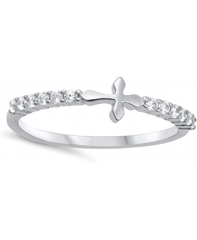 Clear CZ Sideways Cross Christian Purity Ring Sterling Silver Band Sizes 4-10 $18.10 Bands