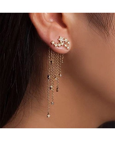 Long Tassel Earrings Shooting Star Rhinestone Drop Hook Dangle Earrings for Party Linear Fringe Earring $8.52 Drop & Dangle