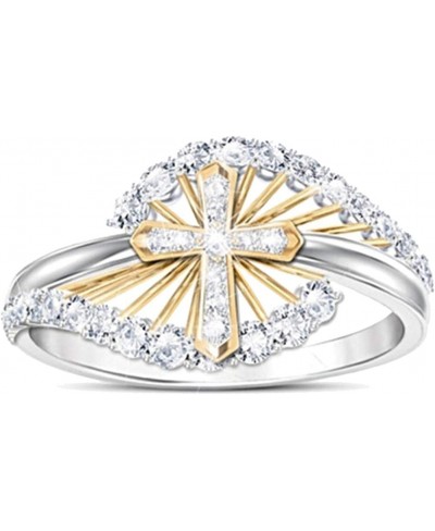 Exquisite Jewelry Ring Love Rings Women Dual Tone Rhinestone Inlaid Cross Finger Ring Wedding Engagement Jewelry Wedding Band...