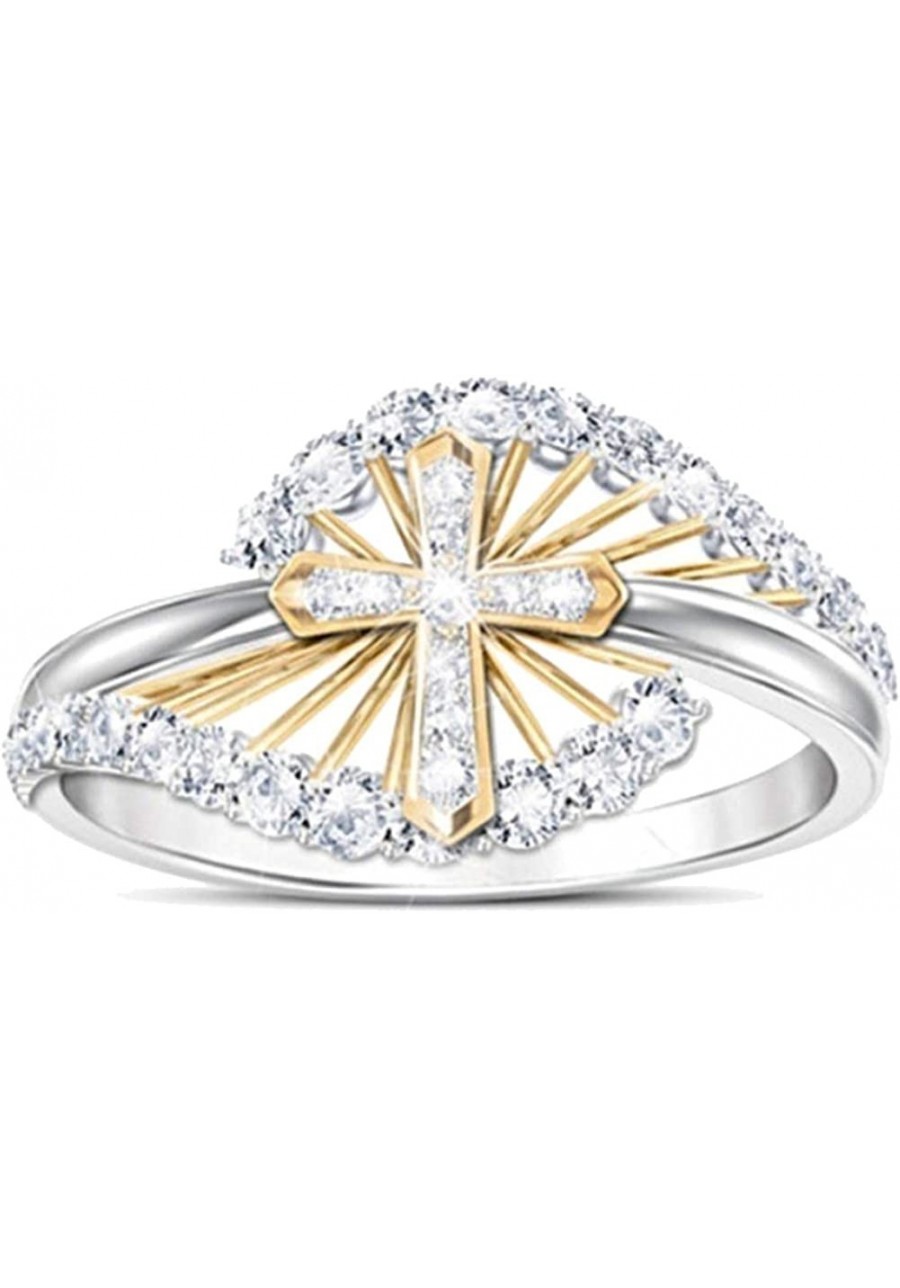 Exquisite Jewelry Ring Love Rings Women Dual Tone Rhinestone Inlaid Cross Finger Ring Wedding Engagement Jewelry Wedding Band...