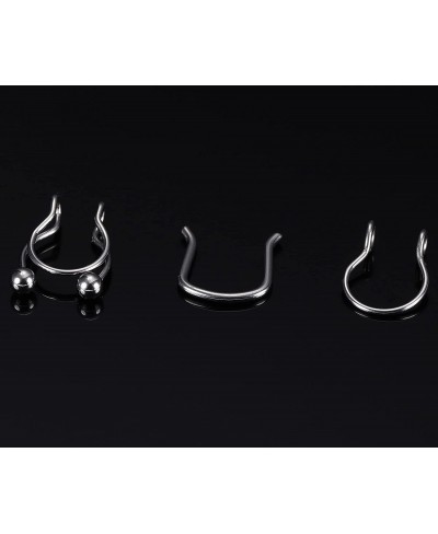 CASSIECS 15Pcs Fake Nose Rings Stainless Steel Faux Lip Ear Nose Septum Ring Ear Cuff Earrings Non Piercing Clip On Nose Hoop...