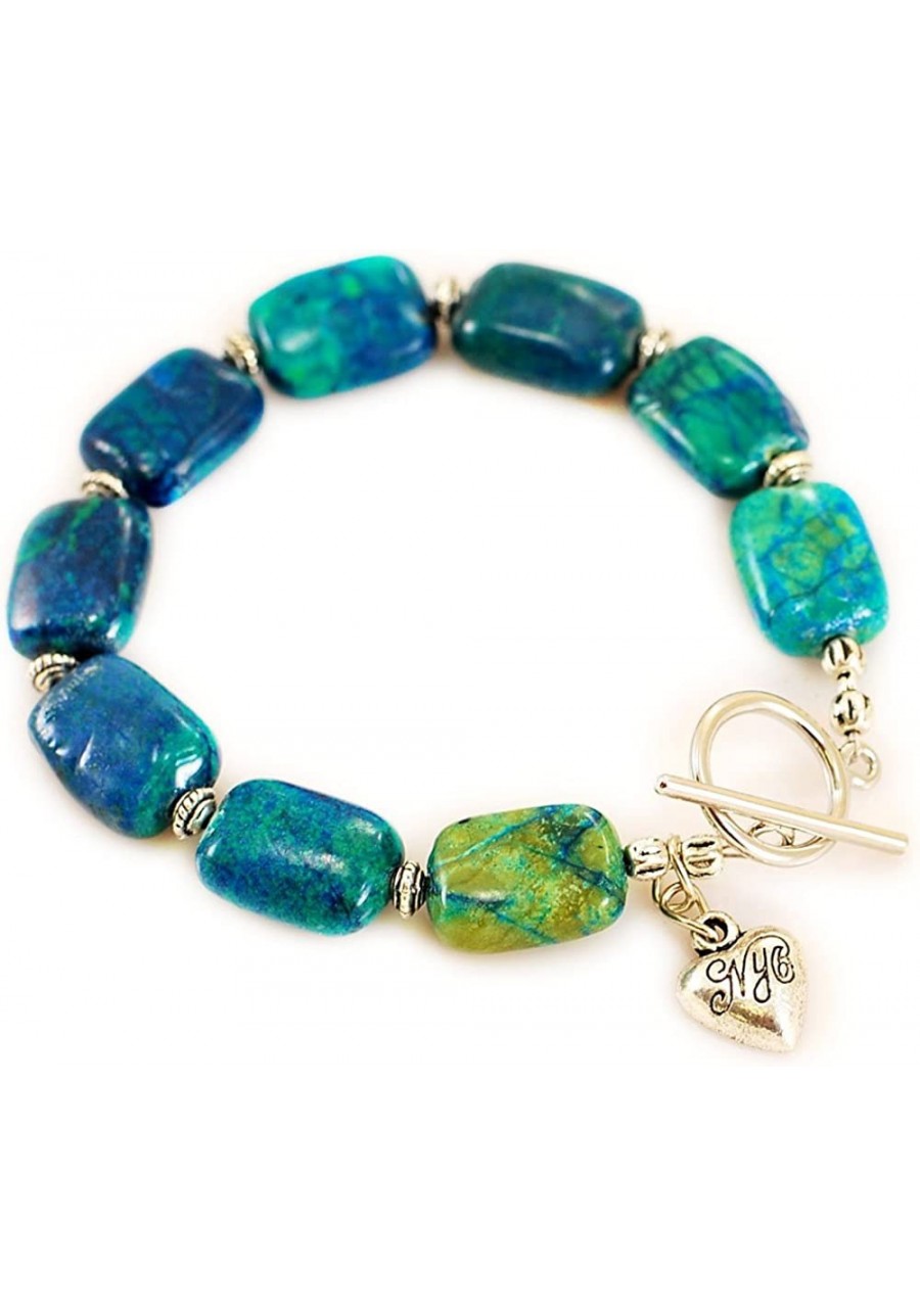 003 Green Chrysocolla Beads Bracelet w/Silver Plated Toggle 8" B13010154b $11.40 Strand