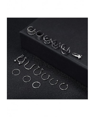 CASSIECS 15Pcs Fake Nose Rings Stainless Steel Faux Lip Ear Nose Septum Ring Ear Cuff Earrings Non Piercing Clip On Nose Hoop...