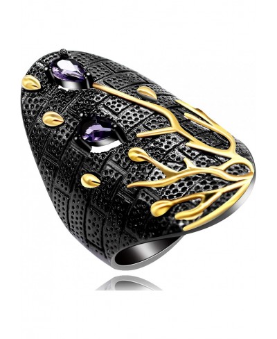 Two Tones Exaggerated Gold Tree Branch Black Ring Symbol of Life Big Halloween Rings for Women Y565 $8.03 Bands