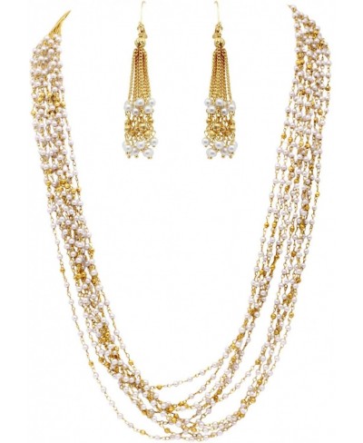 Indian Traditional Bollywood Gold Pearl Made Multi Strand Necklace Set Polki String Mala Women Wedding Fashion Jewelry $21.31...