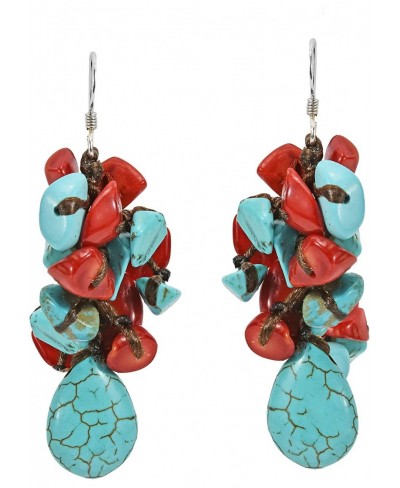 Teardrop Simulated Turquoise & Reconstructed Red Coral .925 Sterling Silver Dangle Earrings $10.69 Drop & Dangle