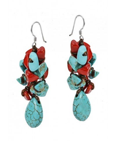 Teardrop Simulated Turquoise & Reconstructed Red Coral .925 Sterling Silver Dangle Earrings $10.69 Drop & Dangle