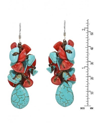 Teardrop Simulated Turquoise & Reconstructed Red Coral .925 Sterling Silver Dangle Earrings $10.69 Drop & Dangle