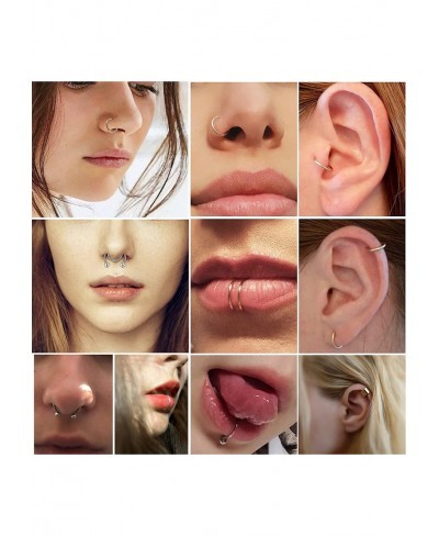 CASSIECS 15Pcs Fake Nose Rings Stainless Steel Faux Lip Ear Nose Septum Ring Ear Cuff Earrings Non Piercing Clip On Nose Hoop...