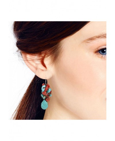 Teardrop Simulated Turquoise & Reconstructed Red Coral .925 Sterling Silver Dangle Earrings $10.69 Drop & Dangle