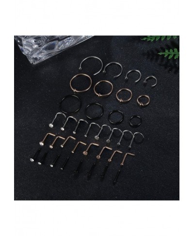 27-36pcs 20G Nose Studs Stainless Steel Nose Rings Hoop L Bone Screw Shape Nose Rings Studs CZ C Shape Nose Hoops Body Pierci...