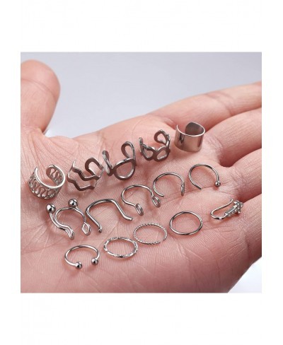 CASSIECS 15Pcs Fake Nose Rings Stainless Steel Faux Lip Ear Nose Septum Ring Ear Cuff Earrings Non Piercing Clip On Nose Hoop...