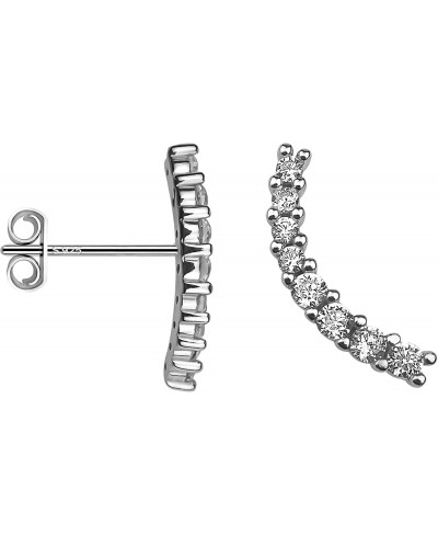 Women's Earrings 925 Silver - with Zirconia Stones - Curved Stud Earrings - 20115 $33.43 Stud