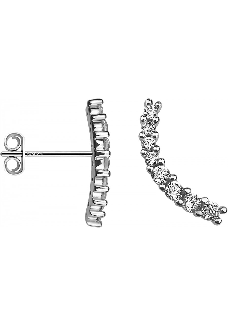 Women's Earrings 925 Silver - with Zirconia Stones - Curved Stud Earrings - 20115 $33.43 Stud