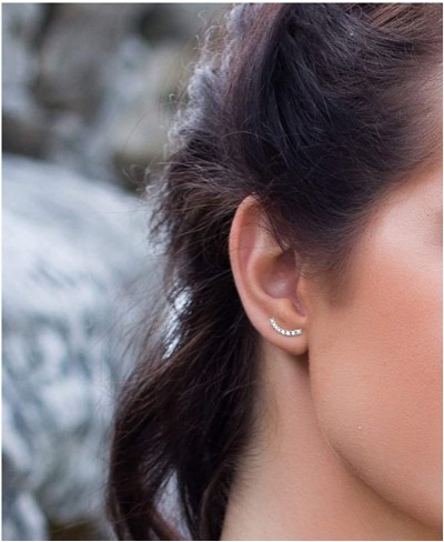 Women's Earrings 925 Silver - with Zirconia Stones - Curved Stud Earrings - 20115 $33.43 Stud