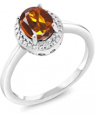 925 Sterling Silver Orange Red Madeira Citrine and White Diamond Women Ring (1.11 Ct Oval Available in size 5 6 7 8 9) $27.82...
