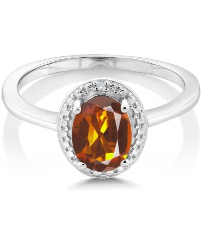 925 Sterling Silver Orange Red Madeira Citrine and White Diamond Women Ring (1.11 Ct Oval Available in size 5 6 7 8 9) $27.82...