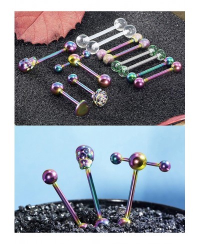 5/8in(16mm) L 14G Tongue Piercing Barbells Multicolor Surgical Stainless Steel Long Nipple Piercing Barbells Body Jewelry for...