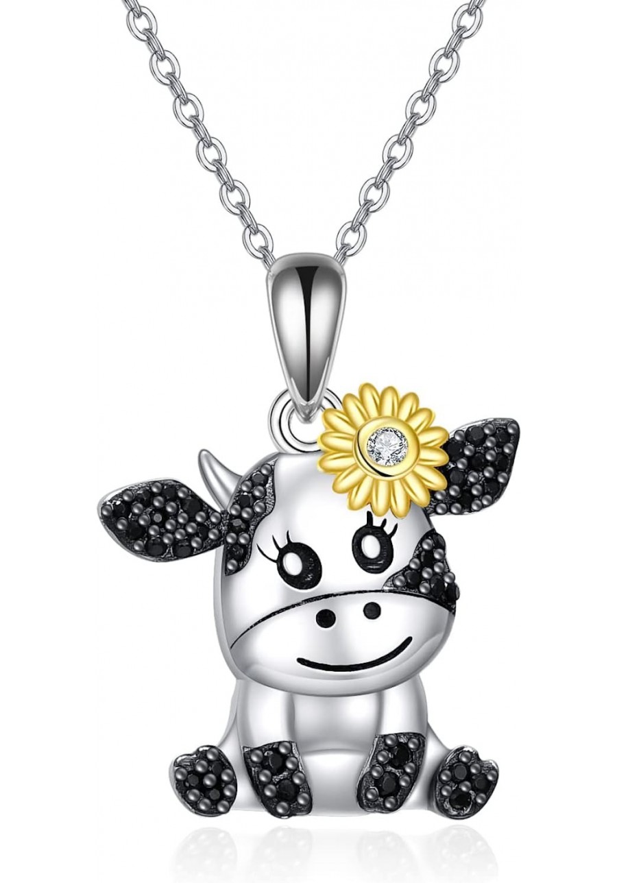 Cow/Giraffe Pendant Necklaces for Girls 925 Sterling Silver Cute Sunflower Cow Gift for Women Birthday Gift for Daughter/Niec...