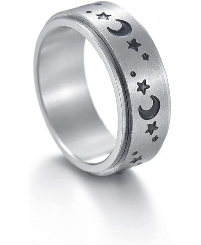 Moon and Star Rotating Spinner Band Ring Titanium Steel Jewelry for Women Men $7.30 Bands