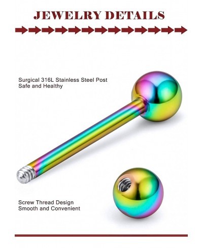 5/8in(16mm) L 14G Tongue Piercing Barbells Multicolor Surgical Stainless Steel Long Nipple Piercing Barbells Body Jewelry for...