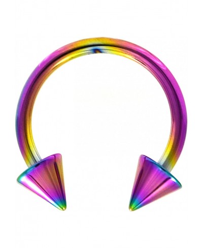 14G(1.6mm) Rainbow Titanium IP Steel Circular Barbells Horseshoe Rings w/Spike Ends (Sold in Pairs) $12.26 Piercing Jewelry