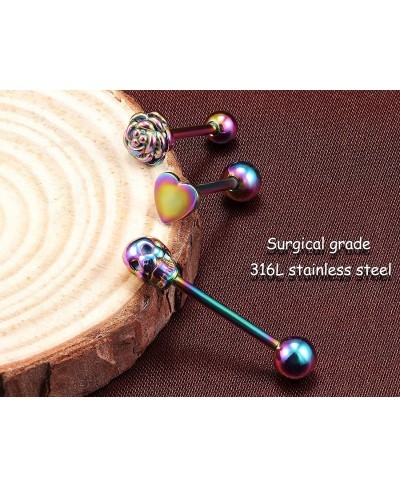 5/8in(16mm) L 14G Tongue Piercing Barbells Multicolor Surgical Stainless Steel Long Nipple Piercing Barbells Body Jewelry for...