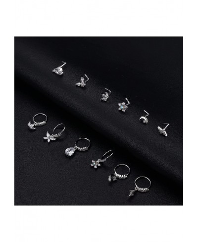 12Pcs 20G Nose Rings for Women Stainless Steel Dangle Nose Rings Hoops CZ Dangle Nose Rings L Shaped Nose Ring Stud Set Carti...