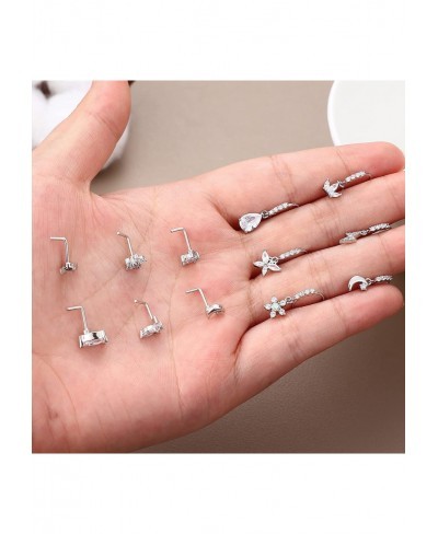 12Pcs 20G Nose Rings for Women Stainless Steel Dangle Nose Rings Hoops CZ Dangle Nose Rings L Shaped Nose Ring Stud Set Carti...