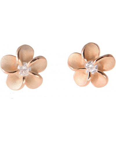 Rose gold plated on sterling silver 925 Hawaiian plumeria flower stud earrings cz 6mm $19.46 Stud