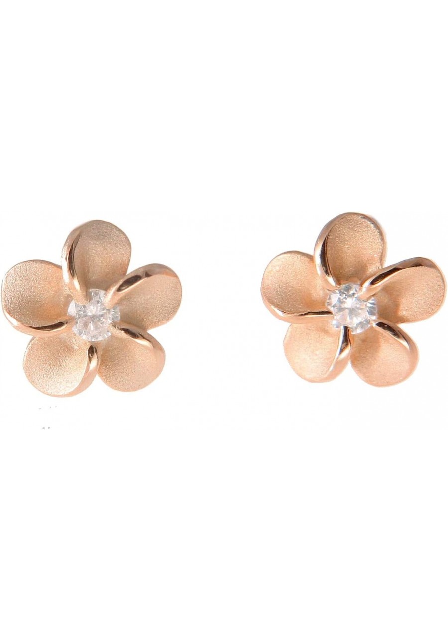 Rose gold plated on sterling silver 925 Hawaiian plumeria flower stud earrings cz 6mm $19.46 Stud