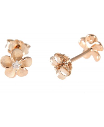 Rose gold plated on sterling silver 925 Hawaiian plumeria flower stud earrings cz 6mm $19.46 Stud