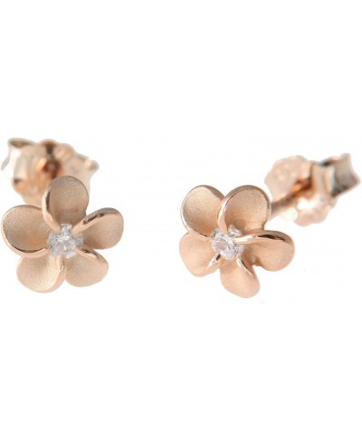 Rose gold plated on sterling silver 925 Hawaiian plumeria flower stud earrings cz 6mm $19.46 Stud