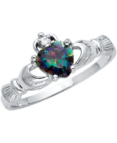 .925 Sterling Silver Rhodium Plated CZ Rainbow Heart Irish Celtic Claddagh Ring $12.05 Statement