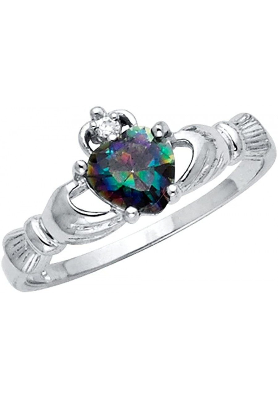 .925 Sterling Silver Rhodium Plated CZ Rainbow Heart Irish Celtic Claddagh Ring $12.05 Statement