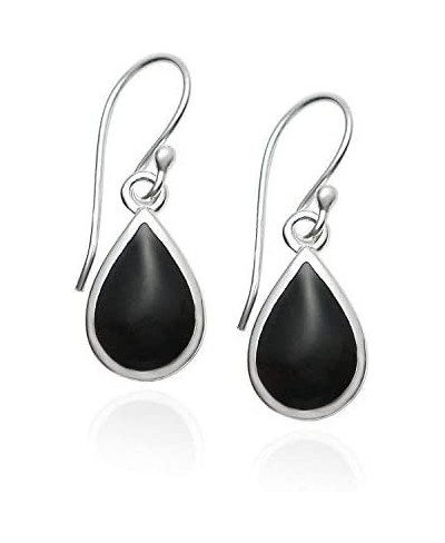 925 Sterling Silver Dangling Teardrop Earrings with Simulated Onyx Inlay $27.87 Drop & Dangle