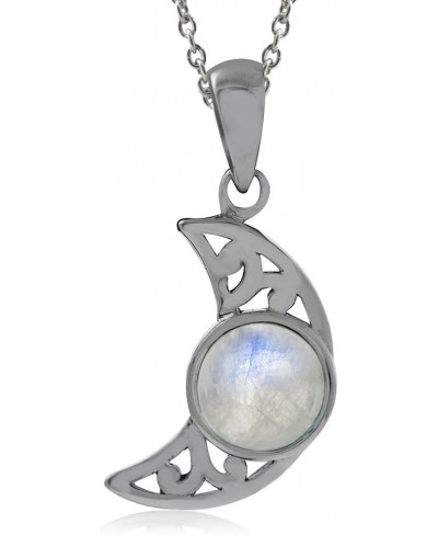 Natural Moonstone 925 Sterling Silver Filigree Crescent Moon Pendant with 18 Inch Chain Necklace $13.77 Pendant Necklaces