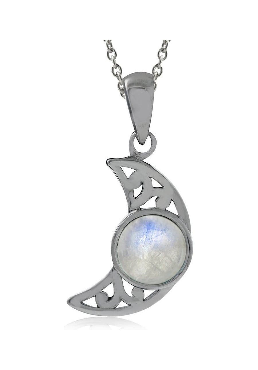 Natural Moonstone 925 Sterling Silver Filigree Crescent Moon Pendant with 18 Inch Chain Necklace $13.77 Pendant Necklaces