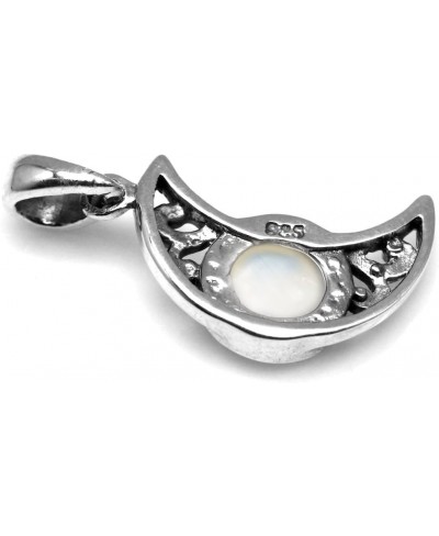 Natural Moonstone 925 Sterling Silver Filigree Crescent Moon Pendant with 18 Inch Chain Necklace $13.77 Pendant Necklaces