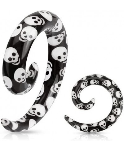 Pair Black White Skull Halloween Ear Spirals Tapers Gauges 00g 0g 2g 4g 6g 8g $8.95 Piercing Jewelry