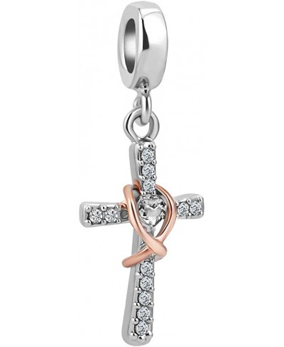 Cross Charm White Crystal Dangle Bead For Bracelet $12.28 Charms & Charm Bracelets