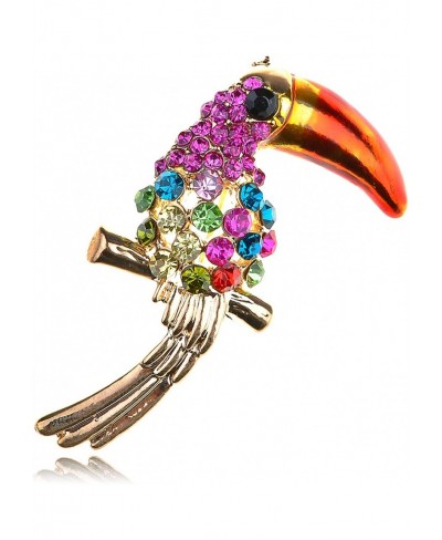 Golden Tone Fuchsia Colorful Crystal Rhinestones Ropical Bird Pin Brooch $14.00 Brooches & Pins