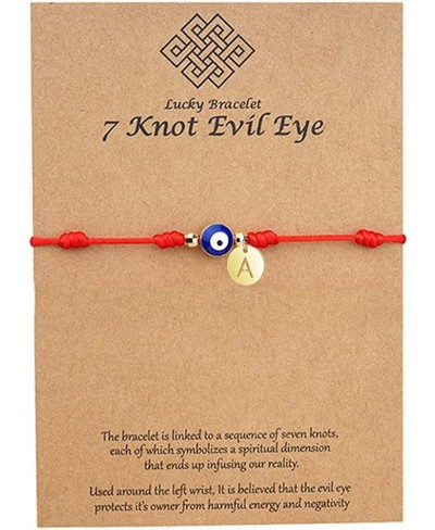 Evil Eye Bracelets Red Rope Letter Alphabet Bracelet 7 Knot Evil Eye Good Luck String Protection Bracelet Link Charm for Wome...