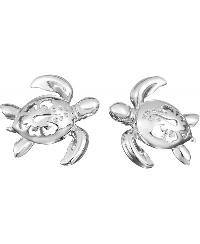 925 Sterling Silver Hawaiian Sea Turtle with Cubic Zirconia and Hibiscus Flower Stud Post Earrings Nickle Free Hypoallergenic...