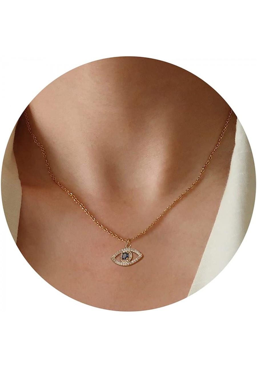 Evil Eye Necklace for Women Dainty Gold Necklace 14k Gold Plated Cubic Zirconia Evil Eye Pendant Necklace Aesthetic Simple Ch...